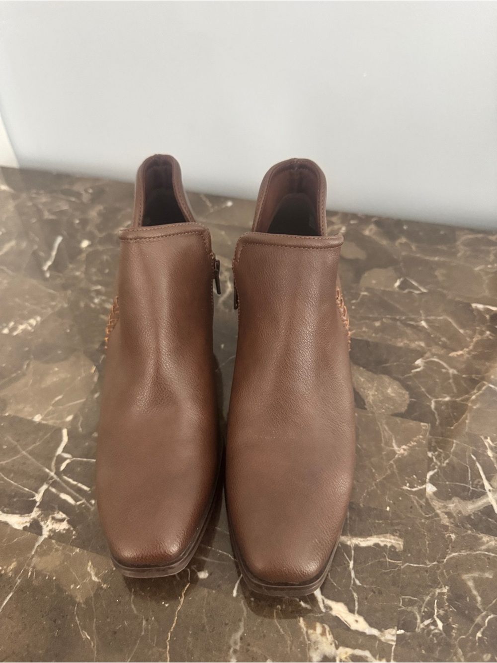 Women’s Baretraps Brown Leather Ankle Boots - Classic Slip-On Style, square toe